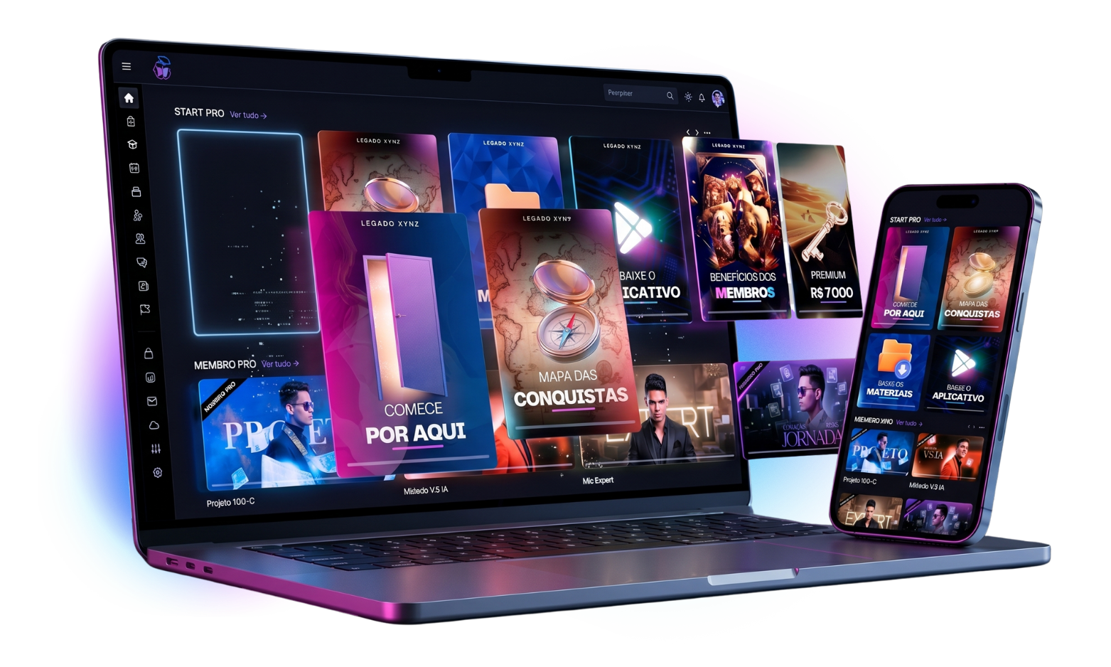 Plataforma Legado Xynz aberta no computador e no celular